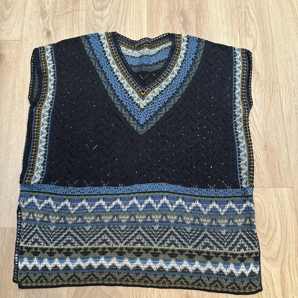 Peruvian Connection Pima Cotton Sweater Poncho‎ Womens XS/S Boho Pullover Knit